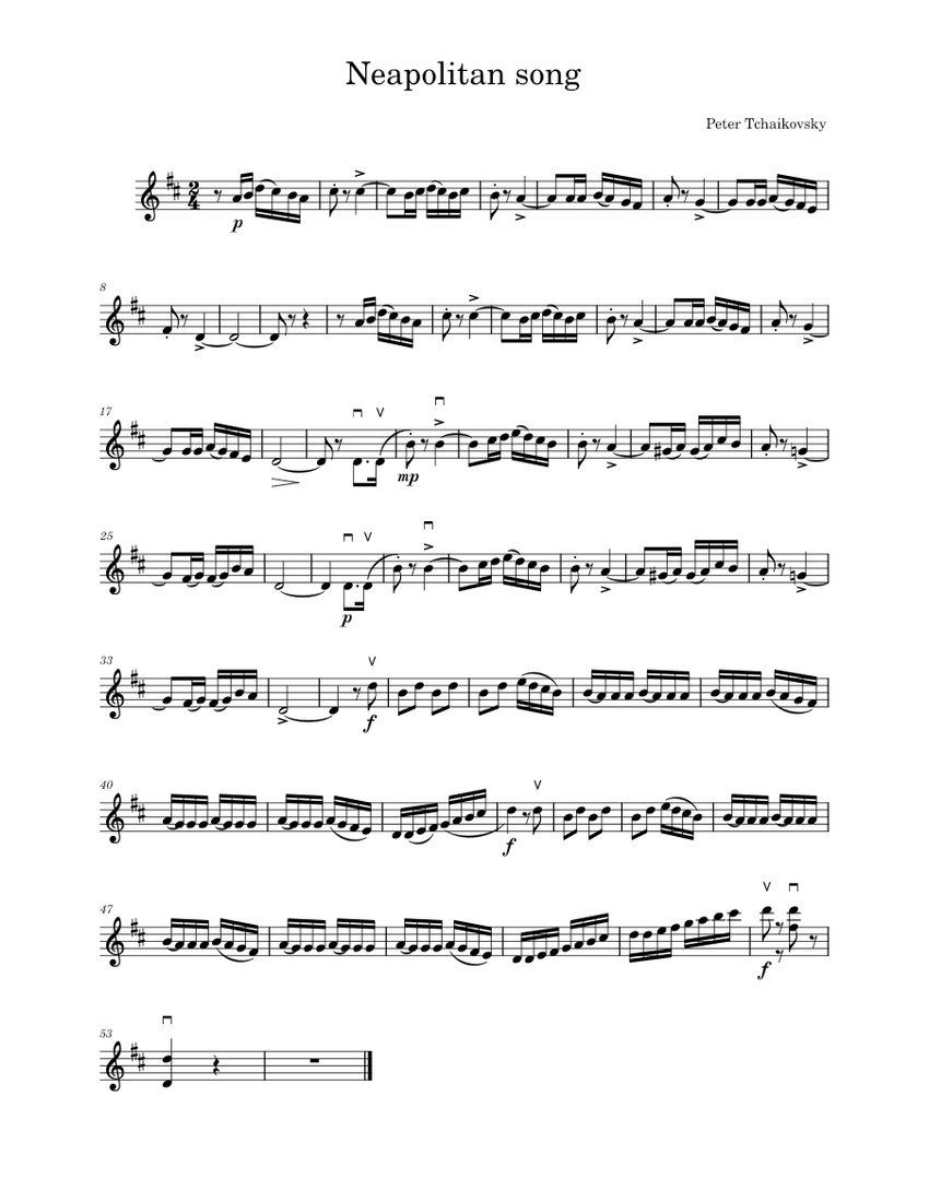 Pyotr Tchaikovsky - Neapolitan song Sheet Music for Violin (Solo