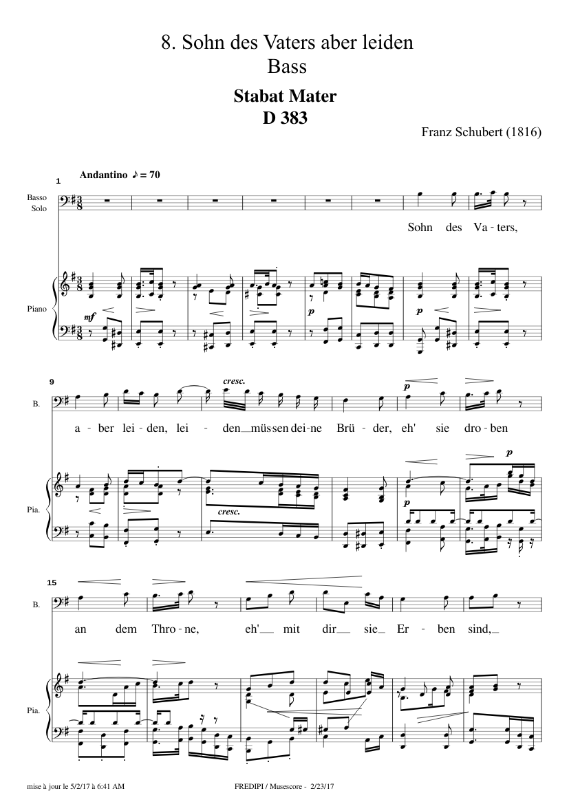 Spanning maximaal uitdrukken Stabat Mater, D.383 - aria n°8 by Franz Schubert Sheet music for Piano,  Bass voice (SATB) | Musescore.com