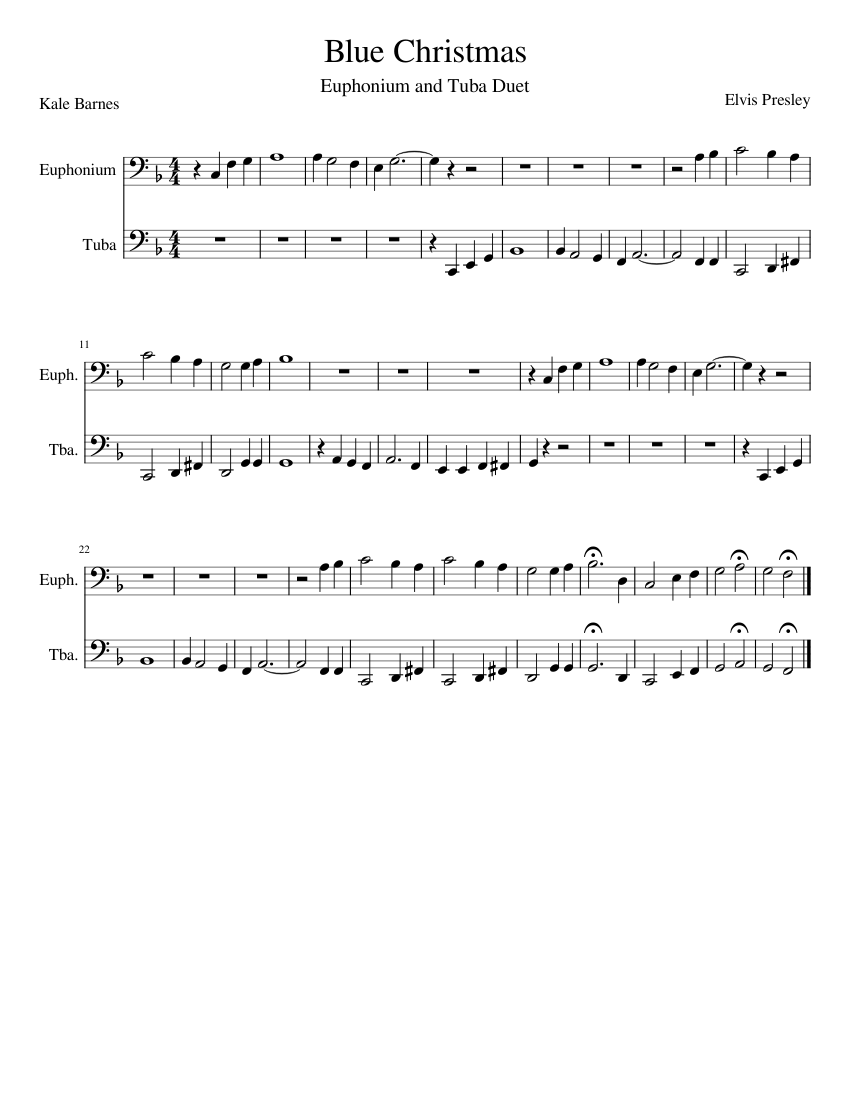 Blue Christmas Euphonium Tuba Duet Sheet Music for Tuba (Brass Duet ...