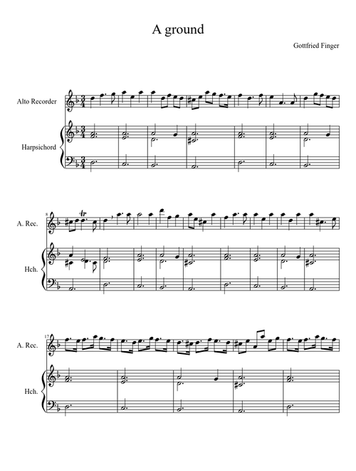 A ground Gottfried Finger in D minor alto recorder