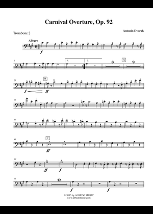 Dvořák Carnival Overture, Op.92. Orchestra Part - Violin II Sheet