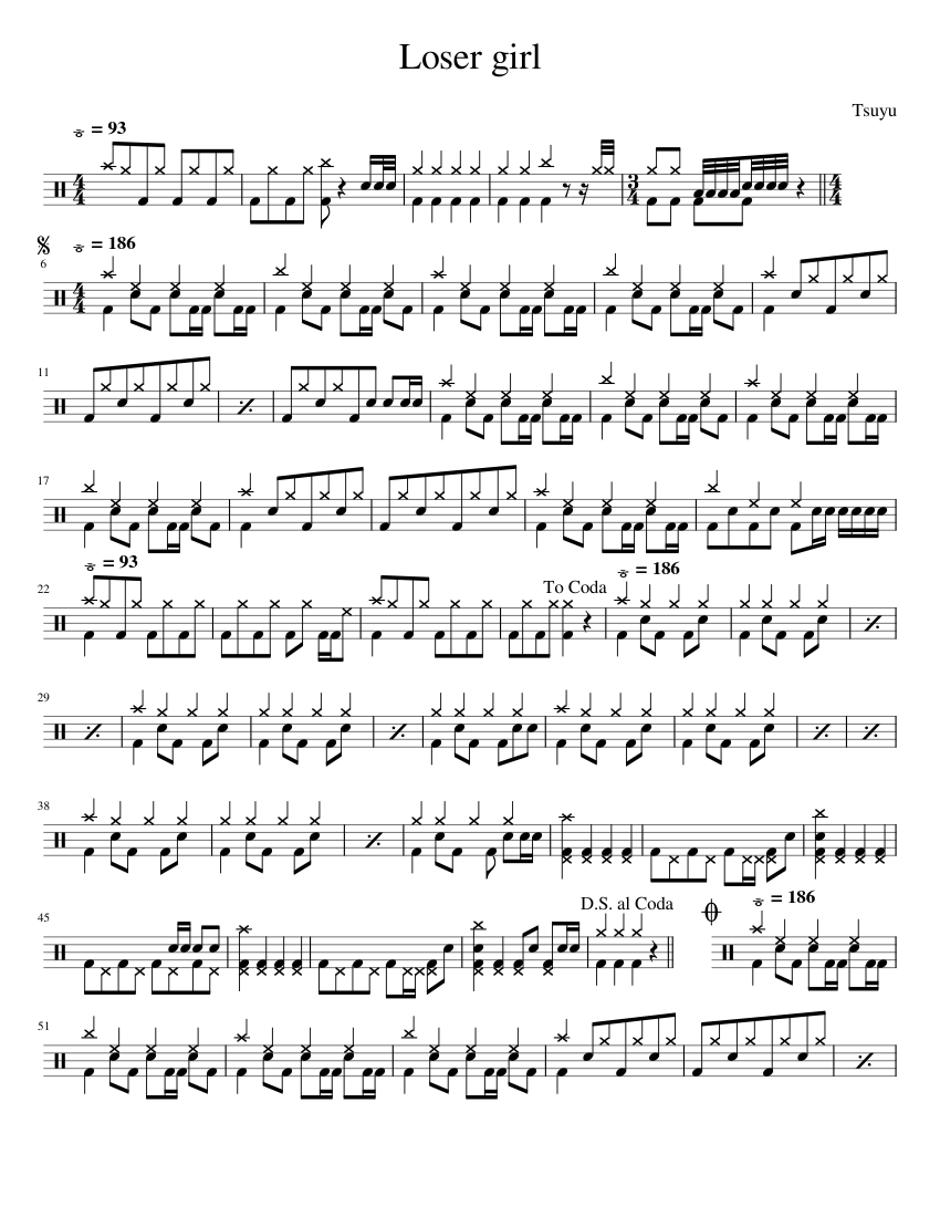 Loser Girl - Tuyu Sheet Music for Drum group (Solo