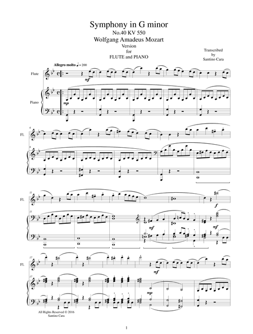 Mozart - Symphony in G minor No.40 mov. 1 Molto allegro -Flute and Piano (Arr. Santino Cara) - Mozart Wolfgang Amadeus (Flute and Piano)