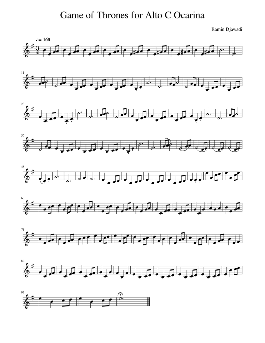 Game of Thrones for Alto Ocarina C Sheet music for Flute other Solo Musescore