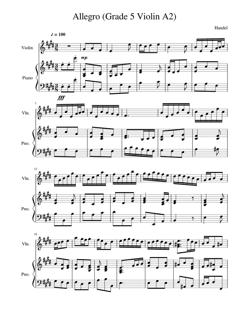 Allegro by Handel (Grade 5 Violin Exam 2016-19, A2) Sheet Music for ...