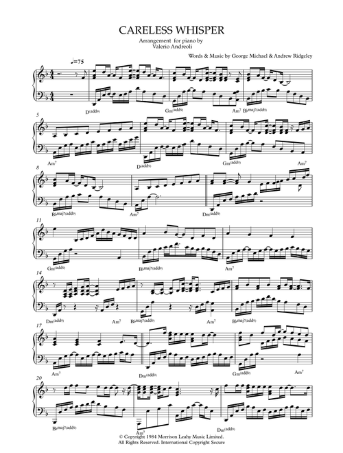 Careless Whisper (Arr. Valerio Andreoli) - Gabrielle Aplin (Piano Solo)