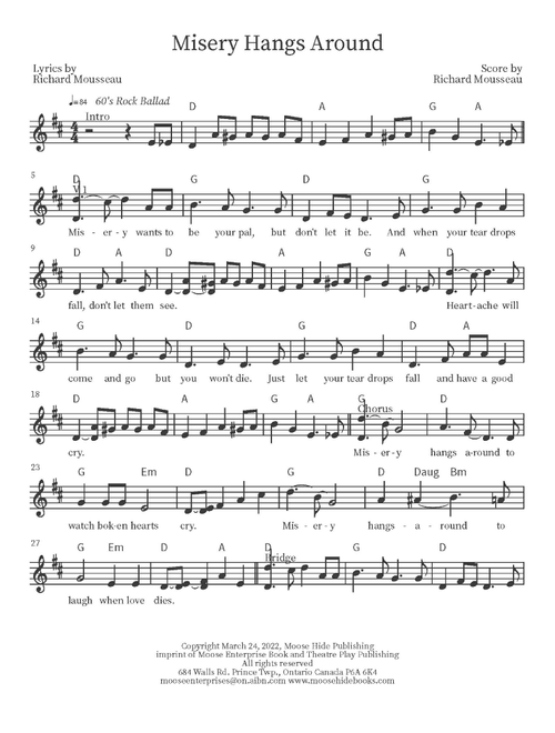 Misery Hangs Around (Arr. Richard Mousseau) - Rick Moose (Lead Sheet - Fake Book)