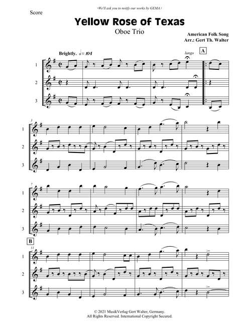 Yellow Rose of Texas (Arr. Gert Th. Walter) - American Folk Song (Woodwind Ensemble)