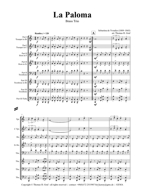 La Paloma - Spanish Habanera - Brass Trio (Arr. Thomas H. Graf) - Sebastina de Yvradier (1809–1865) (Brass Ensemble)