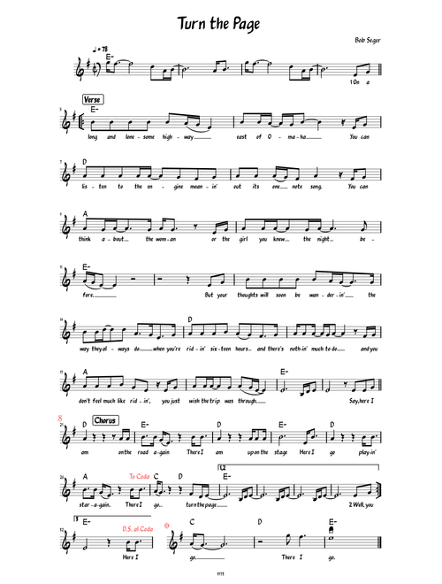 Turn the Page (Lead sheet with lyrics )
