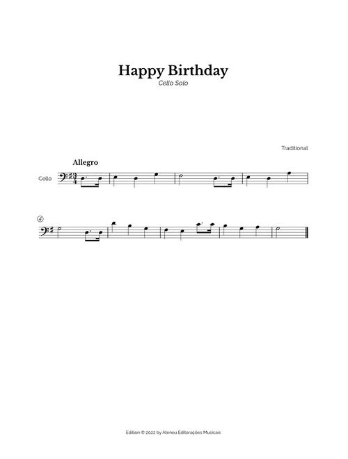 Happy Birthday for Easy Cello (Arr. Marcos Soares) - Traditional (Cello Solo)