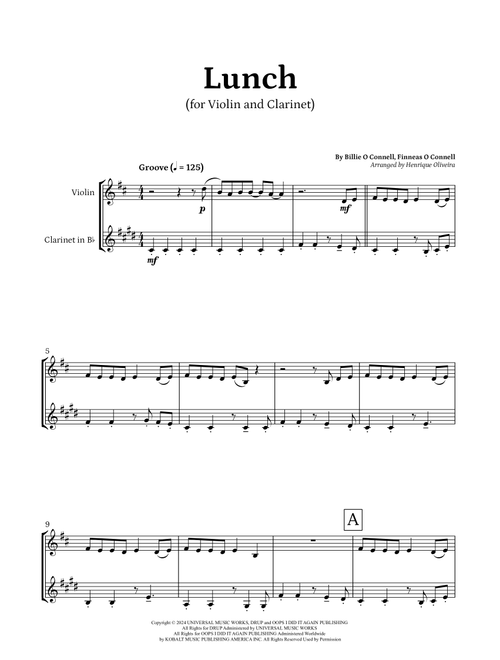 Lunch (Arr. Henrique Oliveira) - Billie O Connell, Finneas O Connell (Instrumental Duet)