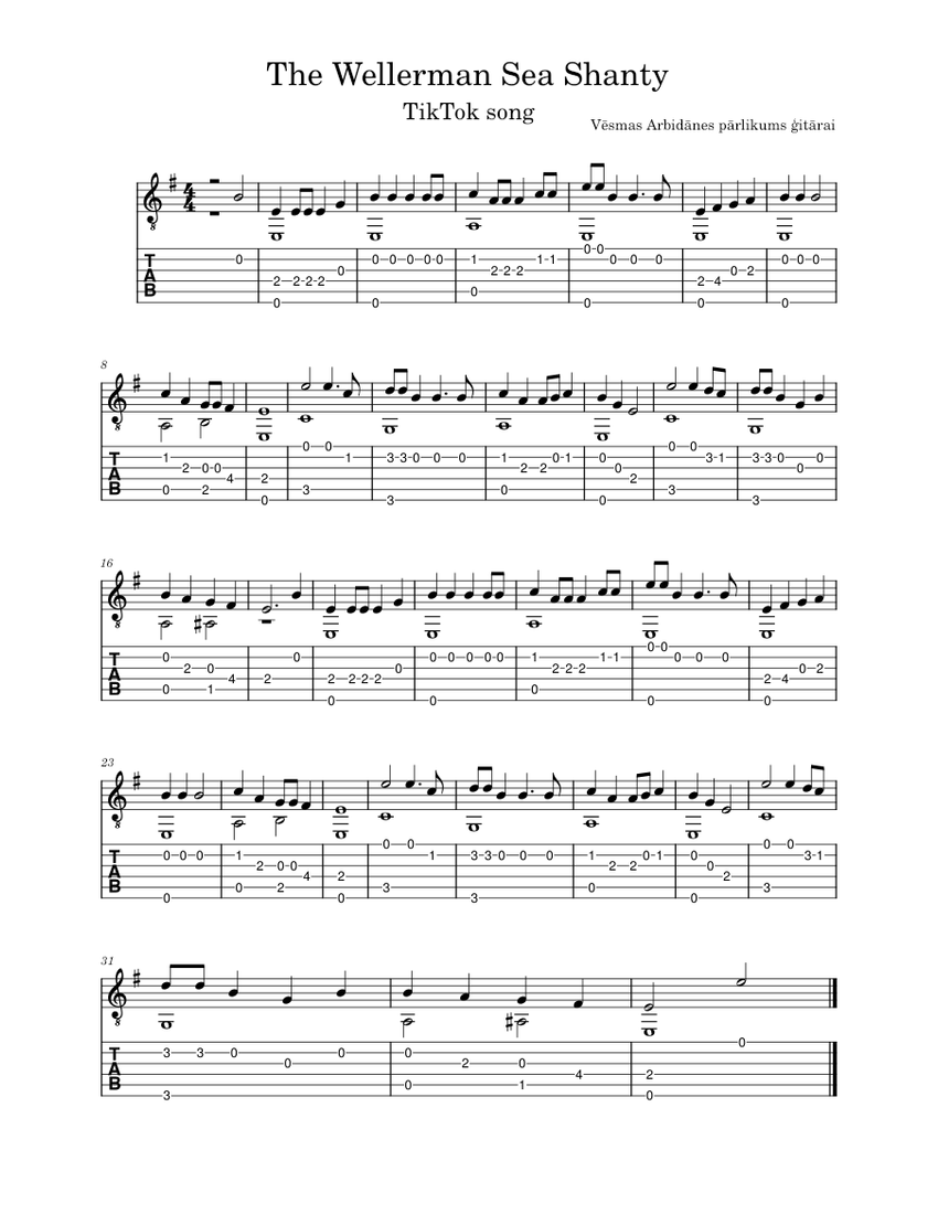 The_Wellerman_Sea_Shanty Sheet music for Guitar (Solo)