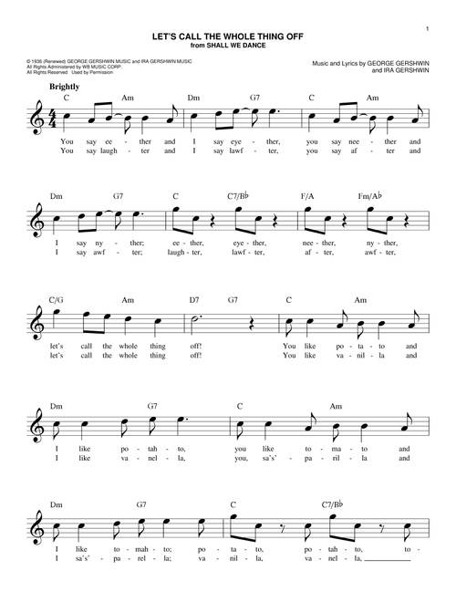 Let's Call The Whole Thing Off - George Gershwin, Ira Gershwin (Easy Lead Sheet - Fake Book)