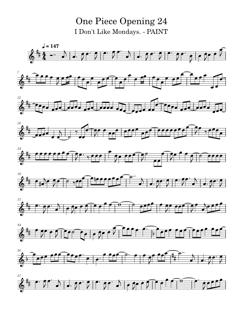 One Piece Opening 24 Sheet Music For Flute Solo Musescore Com