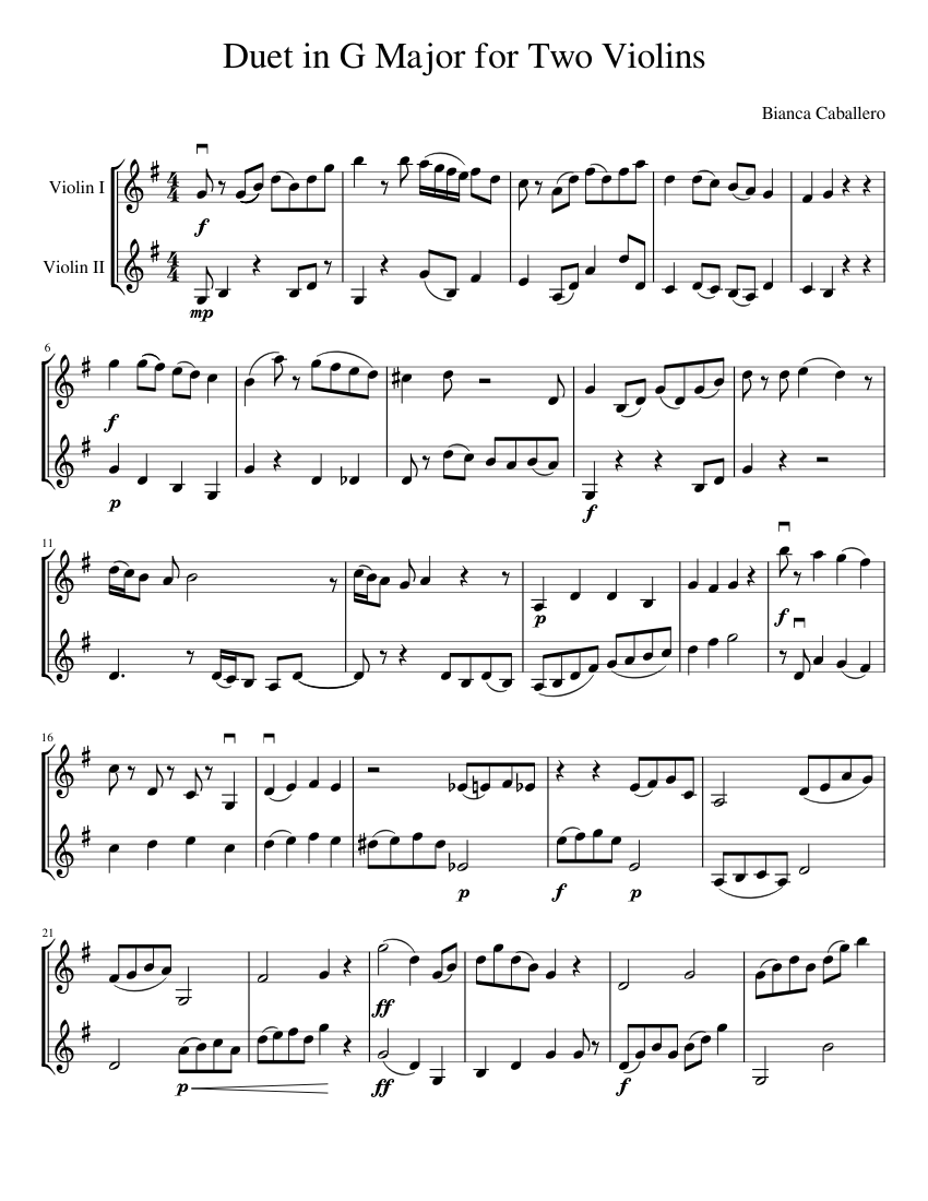 Duet_in_G_Major_for_Two_Violins Sheet music for Violin (String Duet ...