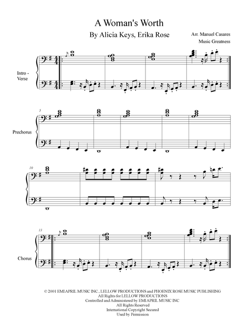 A Woman's Worth (Arr. Music Greatness) - Alicia Keys (Piano Solo)