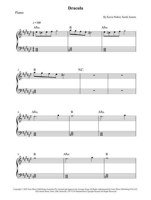 Dracula (Arr. Wesley S. SIlva) - Tame Impala (Piano Solo)