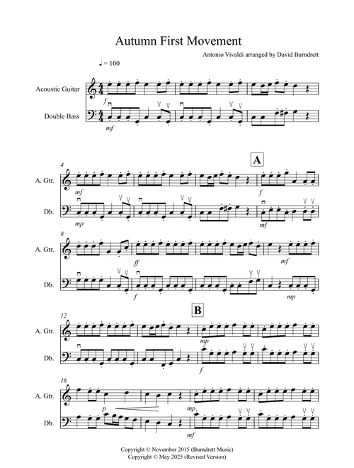 Autumn "Four Seasons" for Guitar and Double Bass Duet (Arr. David Burndrett) - Antonio Vivaldi (Instrumental Duet)