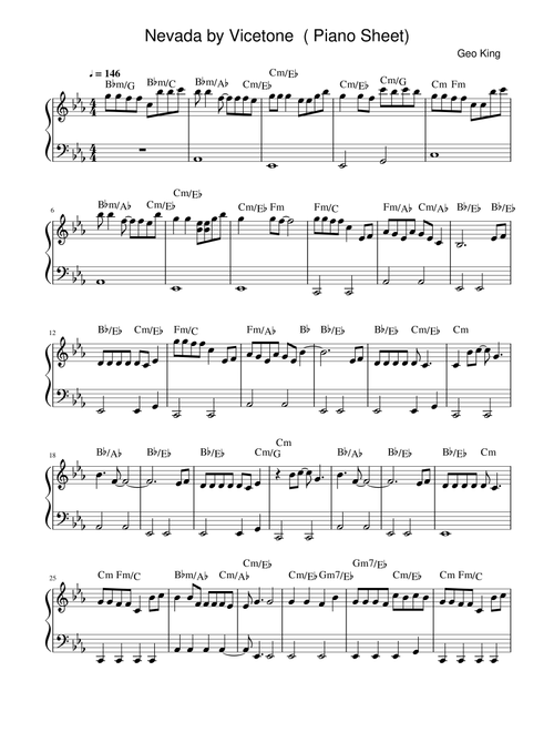 Nevada (Arr. Gregory King) - Vicetone (Easy Piano)