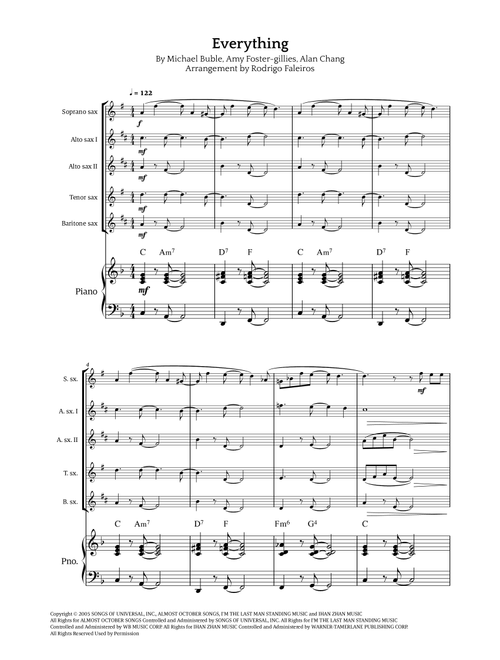 Everything (Arr. Rodrigo Faleiros) - Michael Buble (Small Ensemble)