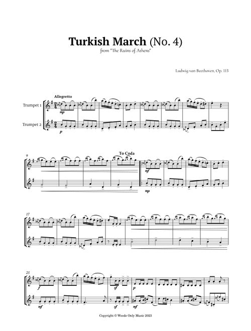 Turkish March by Beethoven for Trumpet Duet (Arr. Ander) (Trumpet Duet)