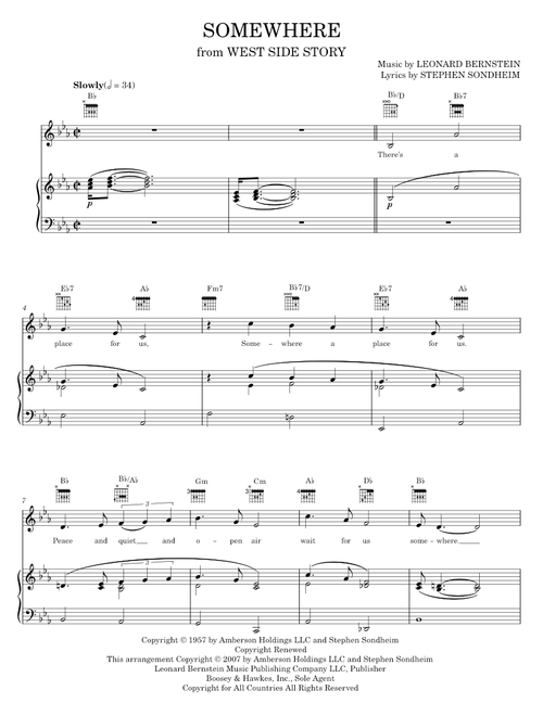 Somewhere (from West Side Story) - Leonard Bernstein, Stephen Sondheim, West Side Story Musical (Piano-Vocal-Guitar)