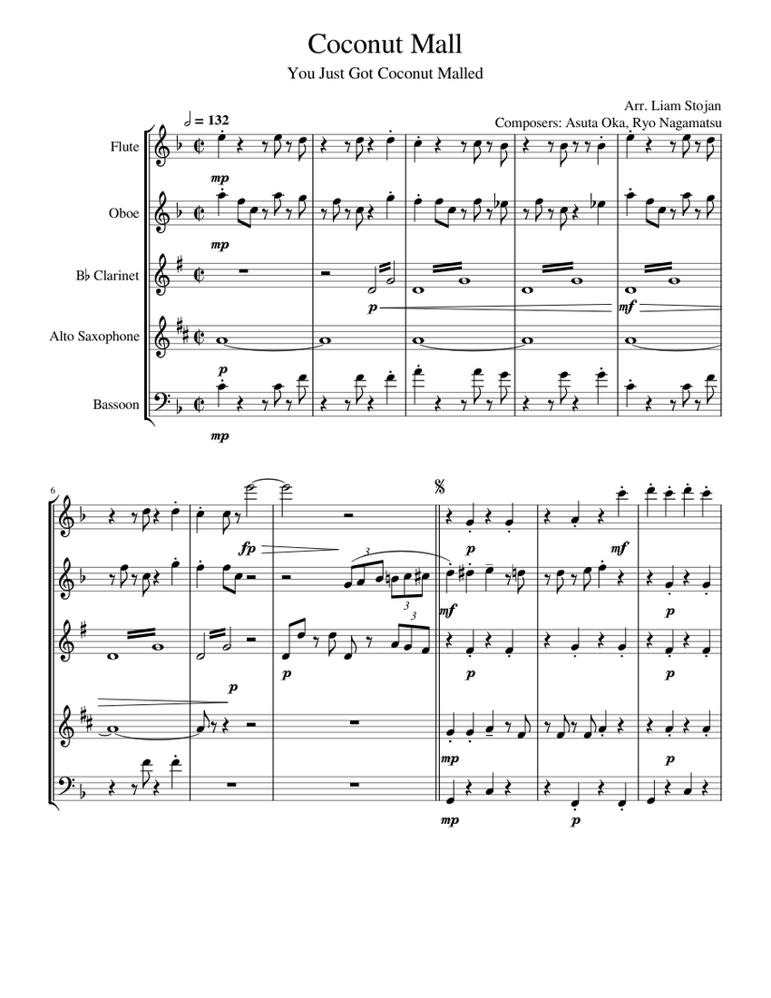 Coconut Mall Sheet music for Flute, Oboe, in bflat, Bassoon
