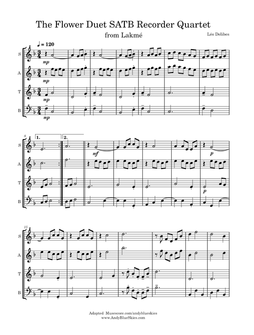 The Flower Duet SATB Recorder Quartet