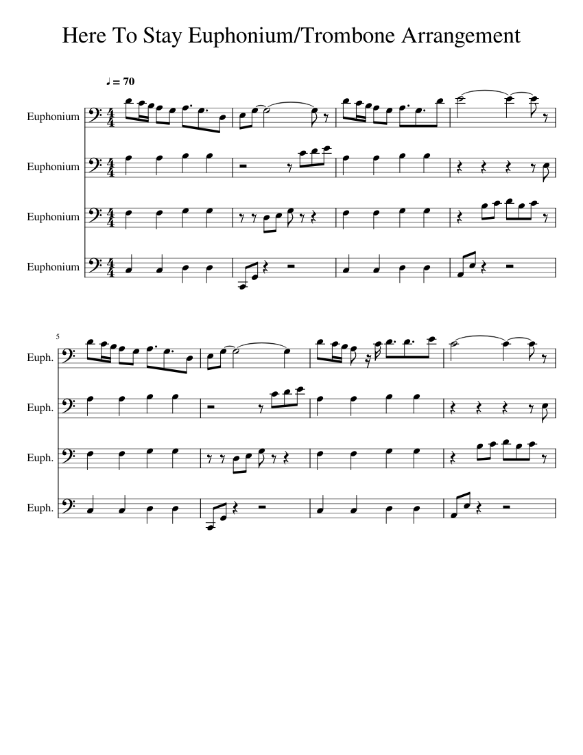 Here_To_Stay_Euphonium_Trombone_Arrangement Sheet Music for