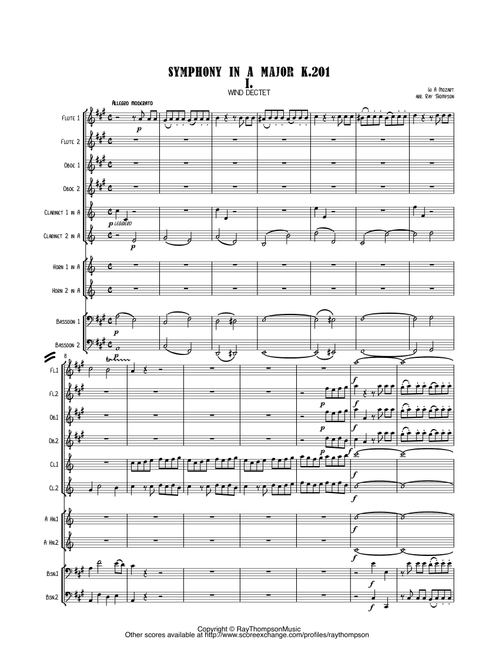 Mozart: Symphony No. 29 in A K201 Mvt.1 - wind dectet (double wind quintet) (Arr. Ray Thompson) - Wolfgang Amadeus Mozart (Large Ensemble)