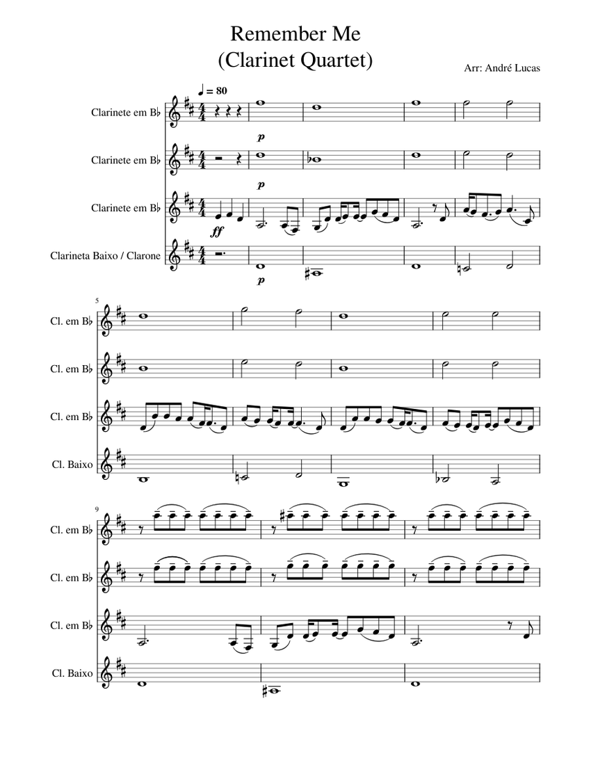 Remember Me Quartet) Sheet music for in bflat