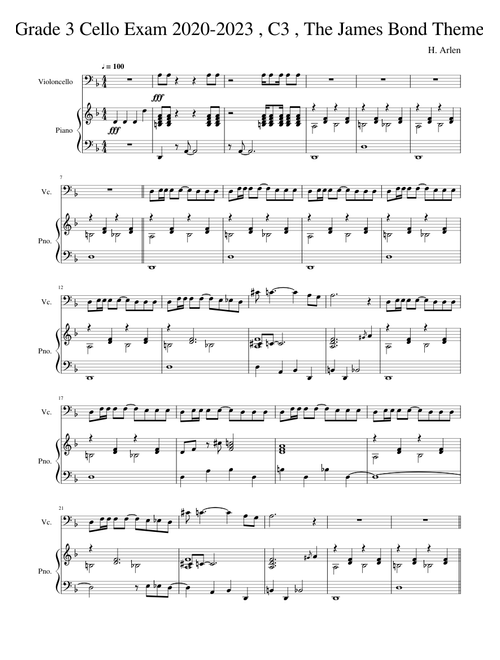 Grade 3 Cello Exam 2020-23 , C3 , James Bond Theme