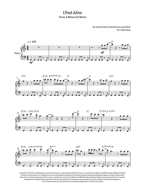 I Feel Alive (Arr. Heisenberg) - Jack Black (Piano Solo)