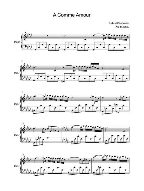 A Comme Amour (Arr. Pangfun J) - Clayderman Richard (Easy Piano)