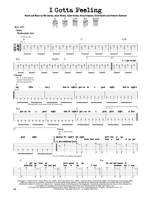 I Gotta Feeling - The Black Eyed Peas (Guitar Lead Sheet)