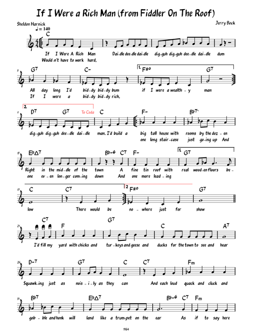 If I Were A Rich Man long version (lead sheet with lyrics)