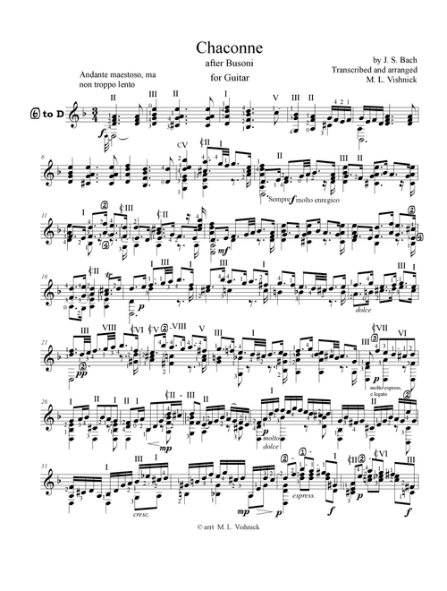 Chaconne in D minor (Arr. Martin Vishnick) - J S Bach (Piano-Vocal-Guitar (Piano Accompaniment))