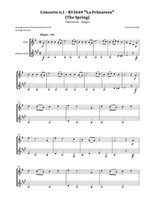 The Spring "La Primavera" from The Four Seasons (Arr. Tiago Roscani) - Antonio Vivaldi (Instrumental Duet)