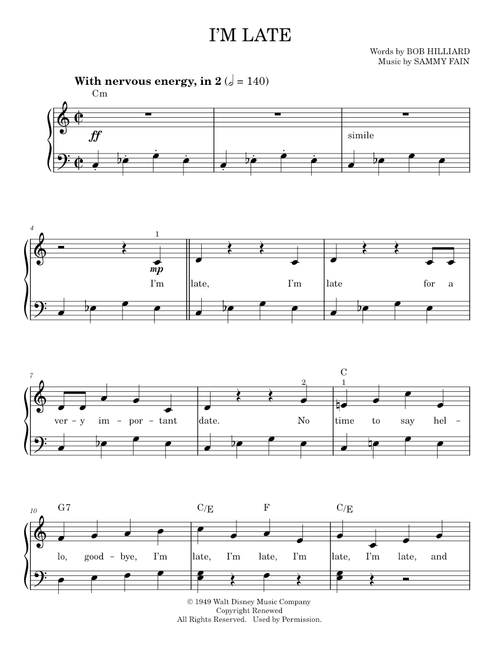 I'm Late - Bob Hilliard, Sammy Fain (Easy Piano)