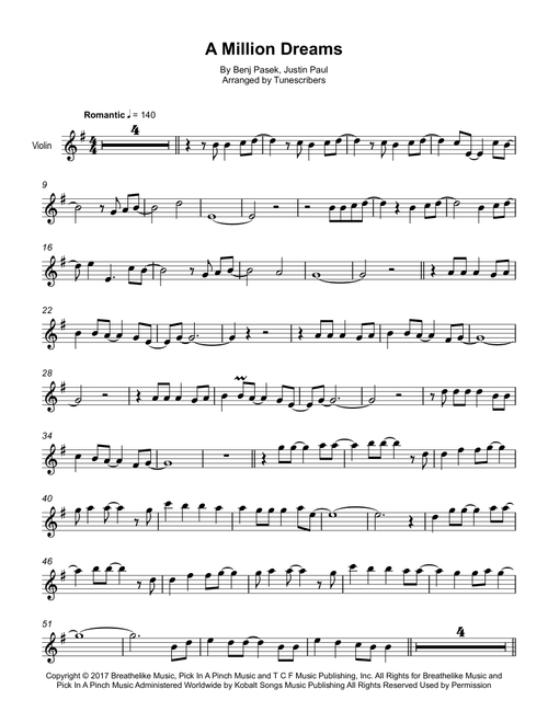 A Million Dreams, from The Greatest Showman (Arr. Tunescribers) - Benj Pasek, Justin Paul (Violin Solo)