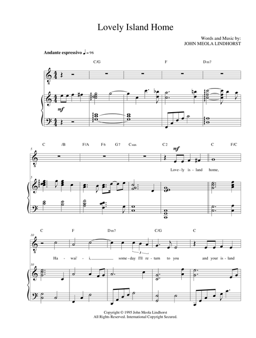 Lovely Island Home - John Meola Lindhorst (Piano-Vocal-Guitar (Piano Accompaniment))