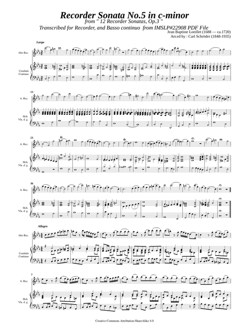 Loeillet, J. B. de Gant _ Recorder Sonata c-moll Op.3 No.5