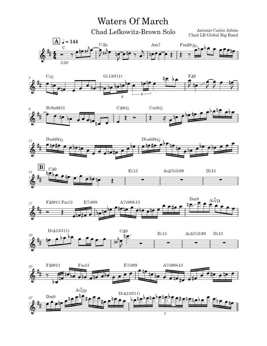 Waters of March Chad LB Solo (Tenor Sax Transcription) Sheet music