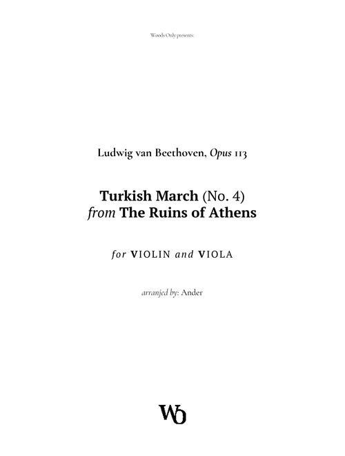 Turkish March by Beethoven for Violin and Viola (Arr. Ander) (Instrumental Duet)