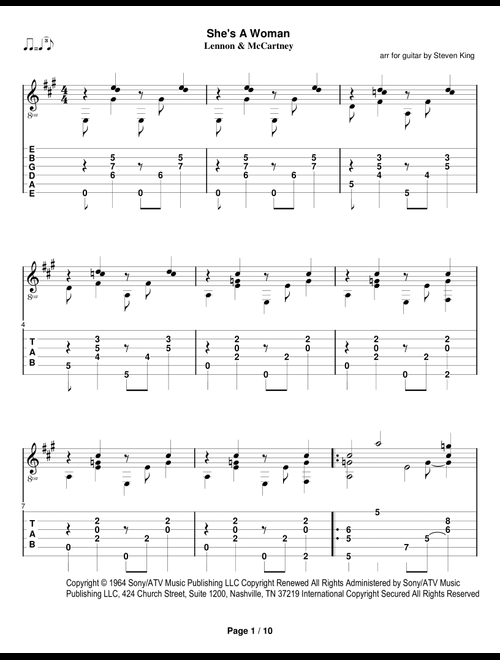 She's A Woman (Arr. Steven King) - The Beatles (Solo Guitar)