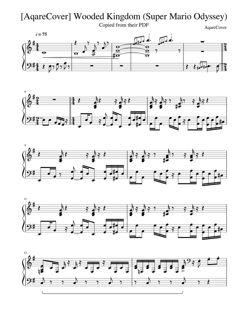 AqareCover Wooded Kingdom Super Mario Odyssey Sheet Music for Piano