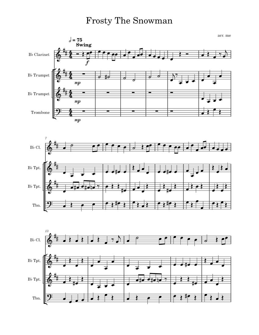 Frosty the snowman arr. for brass and woodwind quartet Sheet music for ...