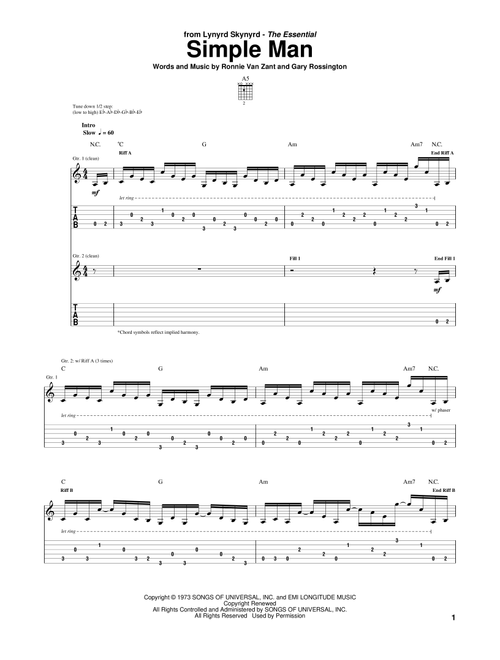 Simple Man - Lynyrd Skynyrd (Guitar Tab)