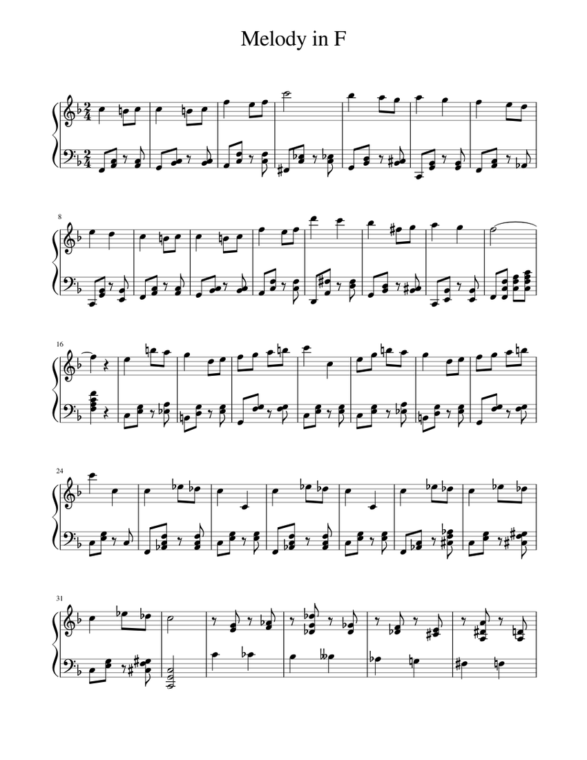 Melody in F 111 mscz Sheet Music for Piano (Solo) easy | MuseScore.com